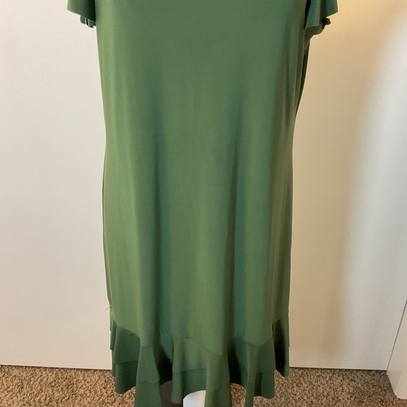 18. Nicole Miller Solid Ruffle Short Sleeve Midi Green Dress Size Large - Picture 3 of 5